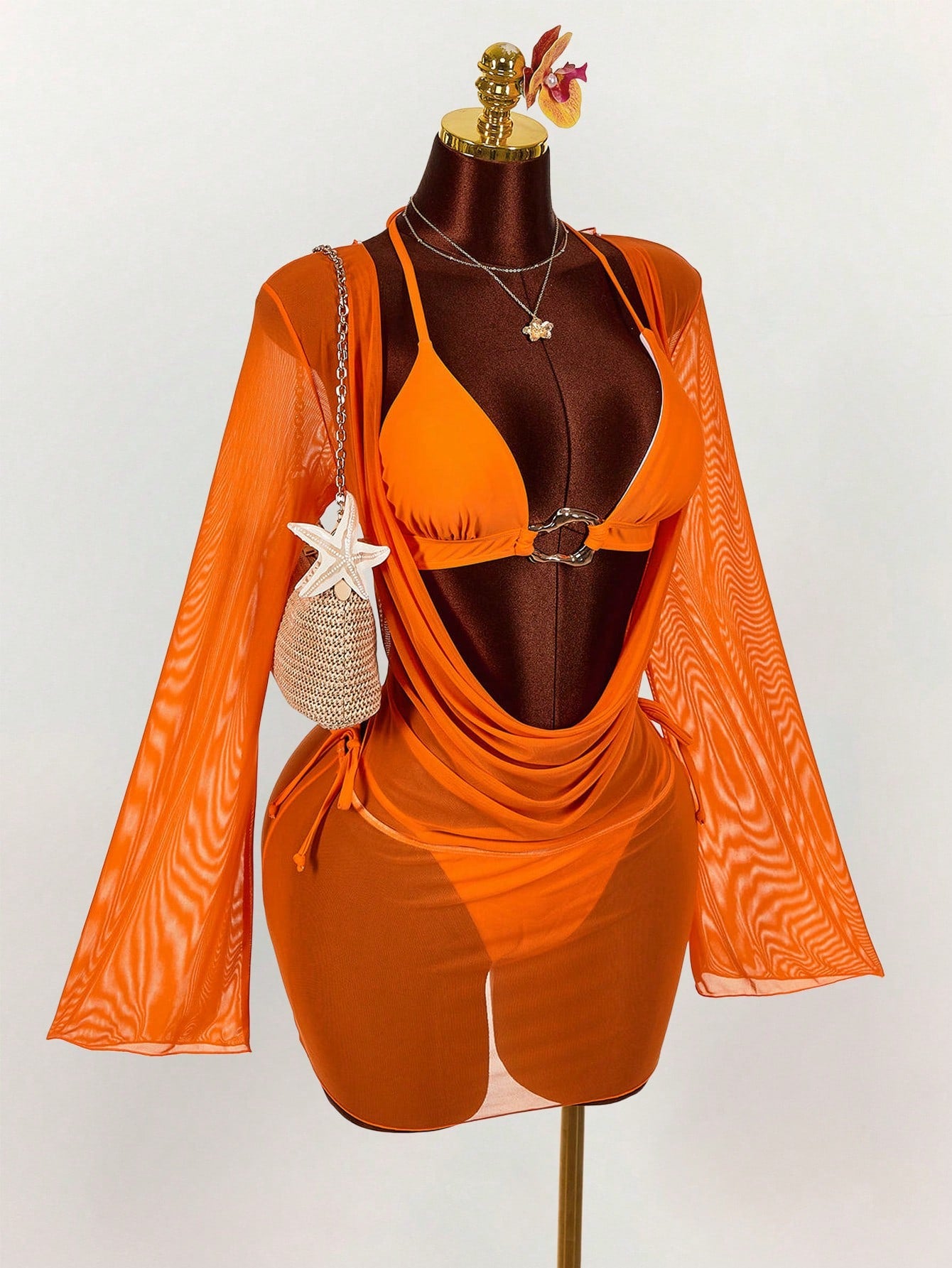 Amplova 3pcs Women's Sexy Avant-Garde Swimwear Cover Up Set, Suitable For Vacation Wear Beach Vacation Outfits For Women