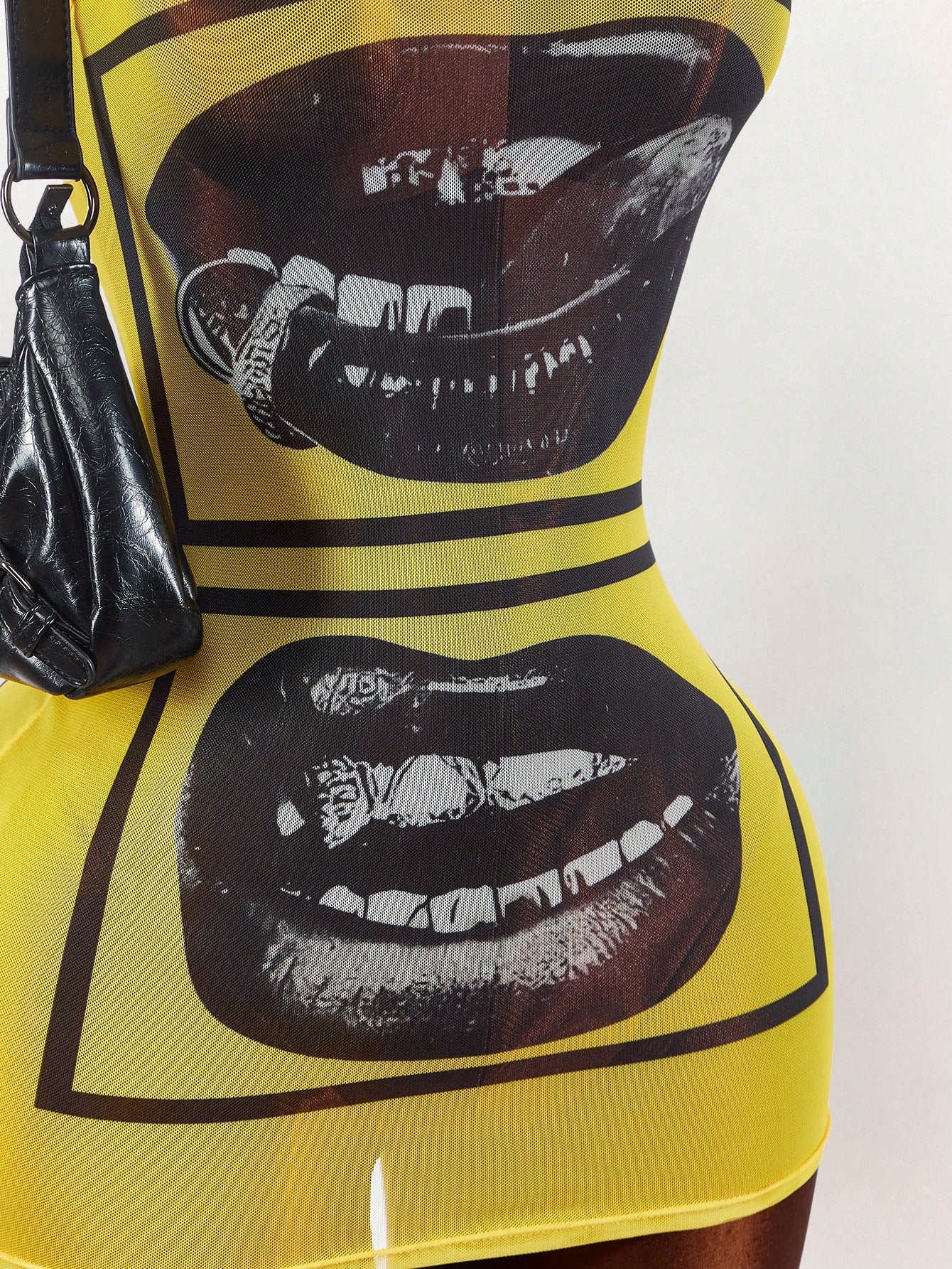 Amplova Face & Lip Print Sheer Bodycon Mini Dress,Summer Dresses For Women