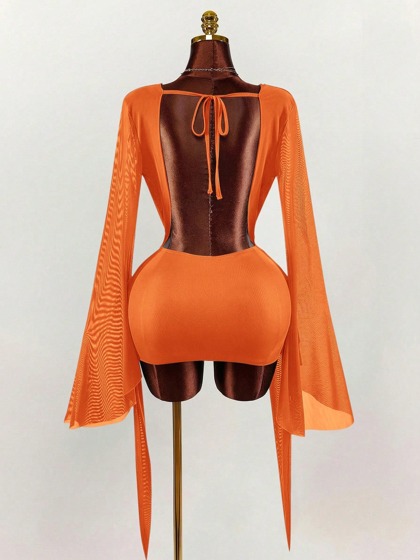 Amplova Romantic Vacation Earthy Tone Low-Cut Drape Collar, Flare Sleeve, Bodycon Mini Dress,Party Dresses For Women