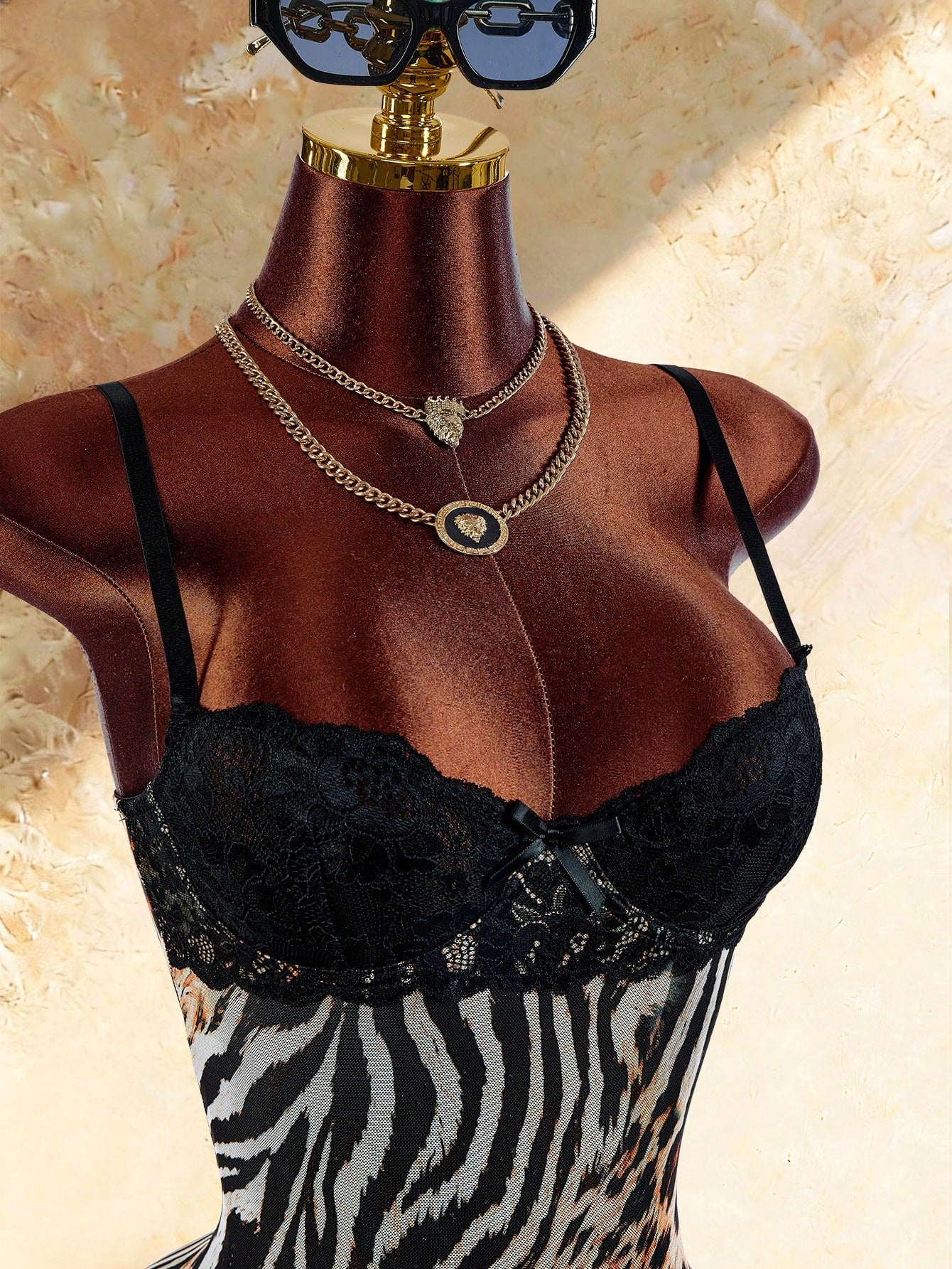 Amplova Sexy Leopard & Zebra Print Lace Patchwork Cami Dress