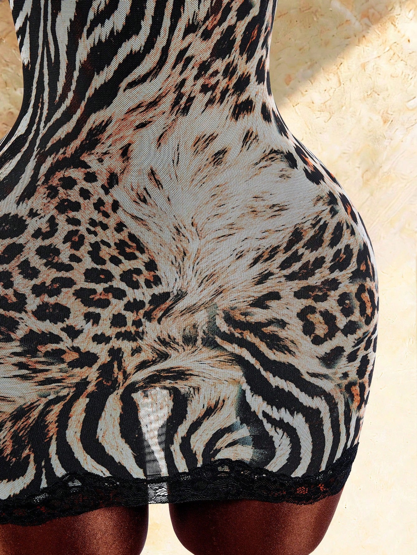 Amplova Sexy Leopard & Zebra Print Lace Patchwork Cami Dress