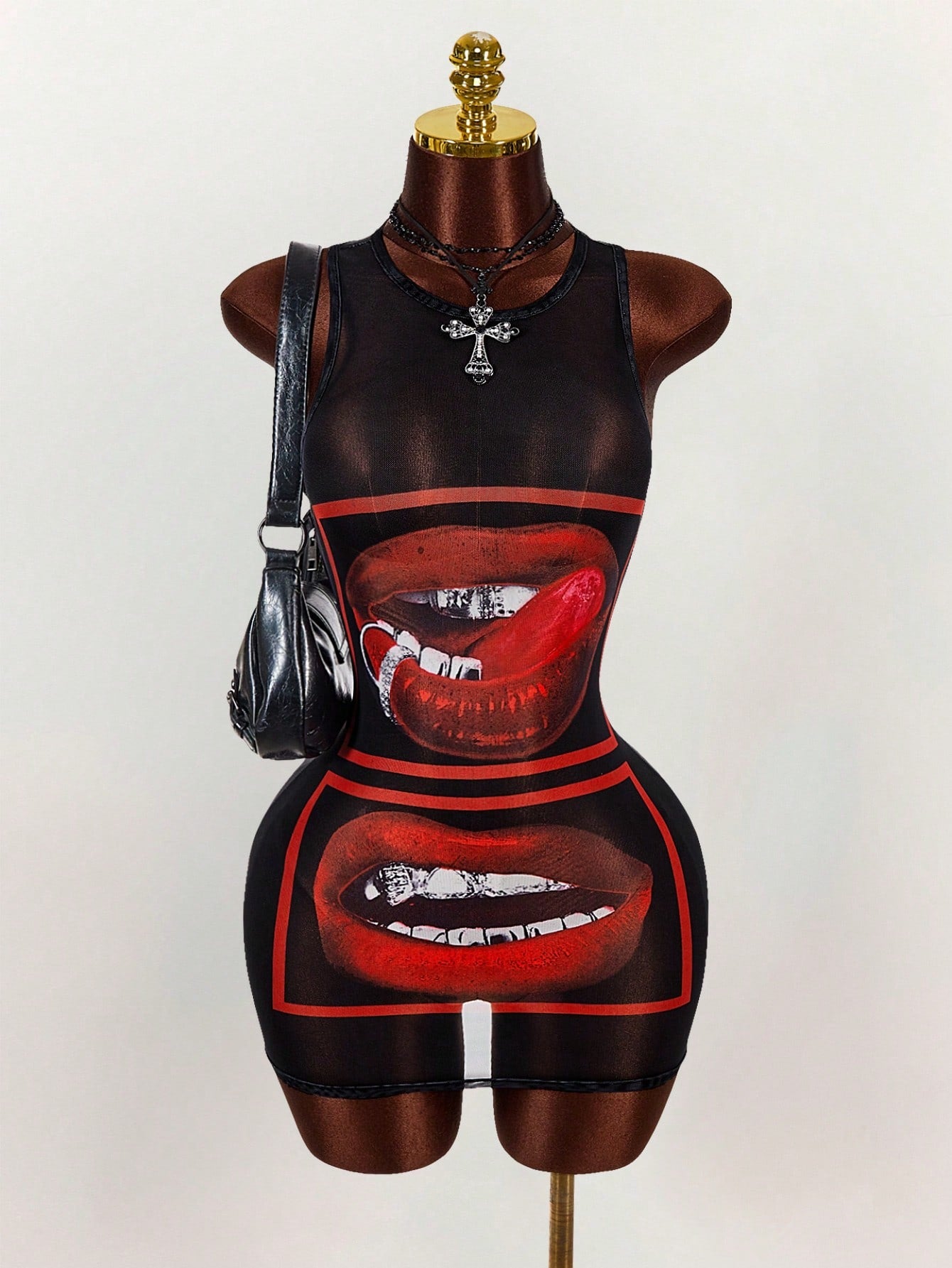 Amplova Sexy Lip Print Sheer Bodycon Mini Dress,Summer Dresses For Women