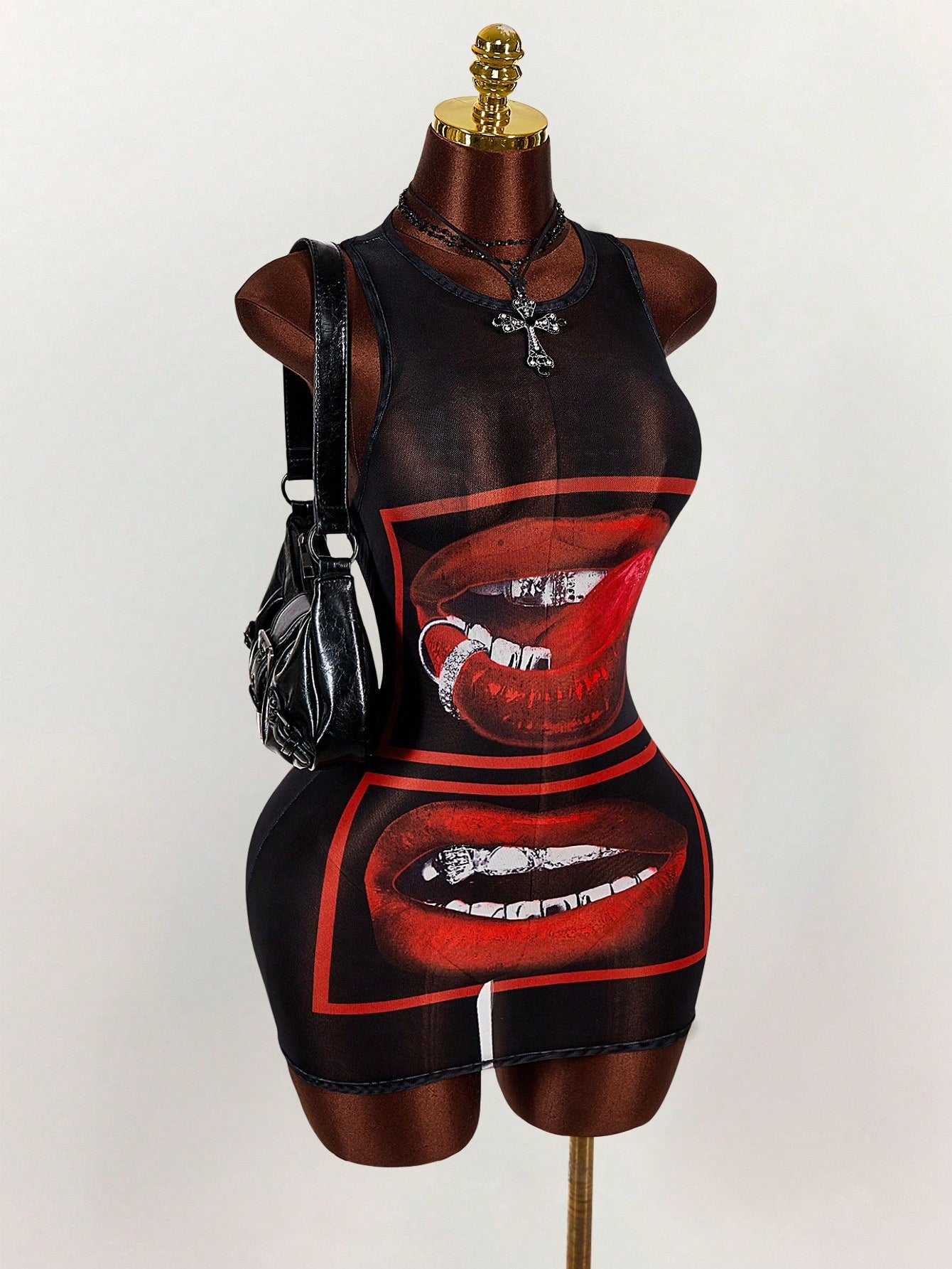 Amplova Sexy Lip Print Sheer Bodycon Mini Dress,Summer Dresses For Women
