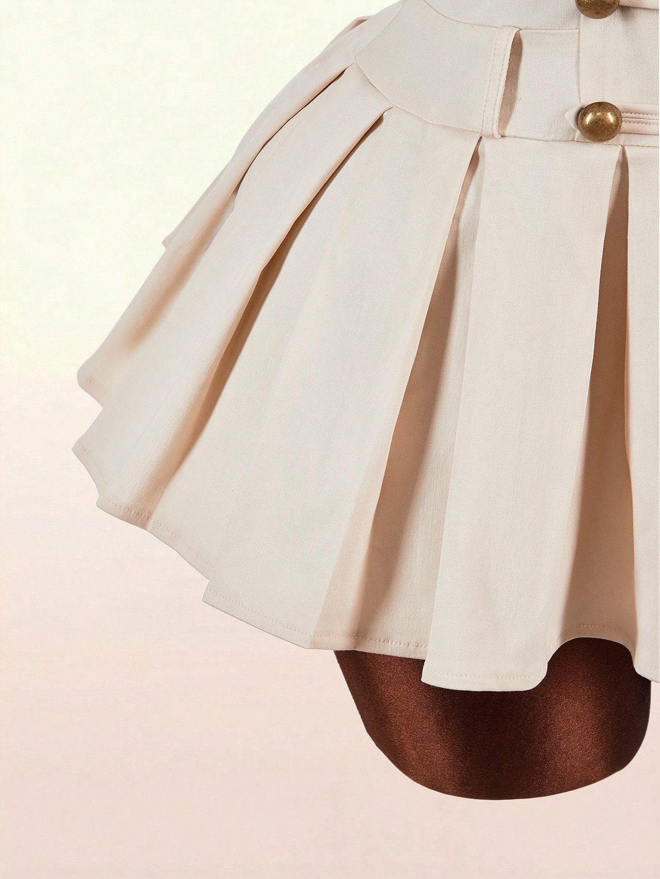 Amplova Sleeveless Sexy Fitted Napoleon Split Pleated Skirt With Hook-And-Eye Metal Zipper And Metal Buttons Women's Sexy Mini Dress Night Out White And Gold