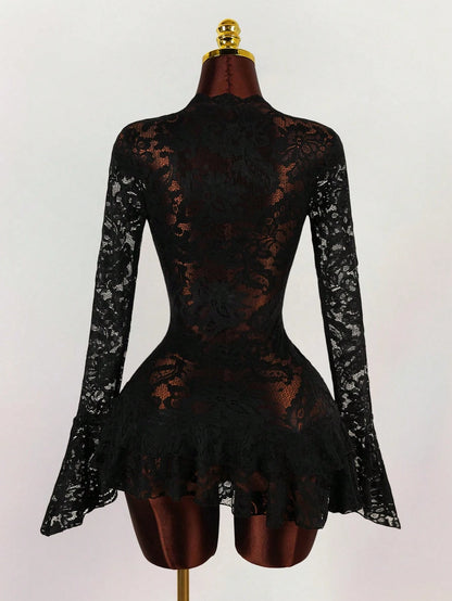 Amplova Summer Hippie Style Sheer Low-Cut Mini Dress For Women,Dresses For Women Party,Party Dresses For Women
