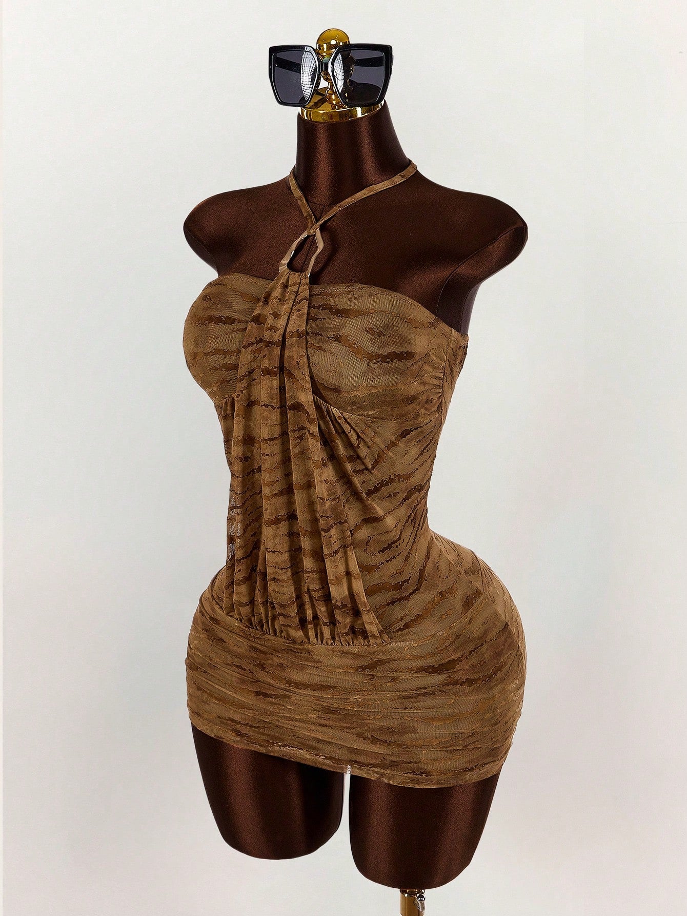 Amplova Summer Vintage Wild Street Show Tiger Print Halter Bodycon Mini Dress For Women,Club Party Night Out Outfits Women Sexy,Boho Clothes Women Brown