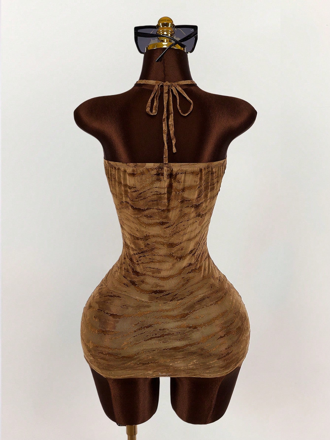 Amplova Summer Vintage Wild Street Show Tiger Print Halter Bodycon Mini Dress For Women,Club Party Night Out Outfits Women Sexy,Boho Clothes Women Brown