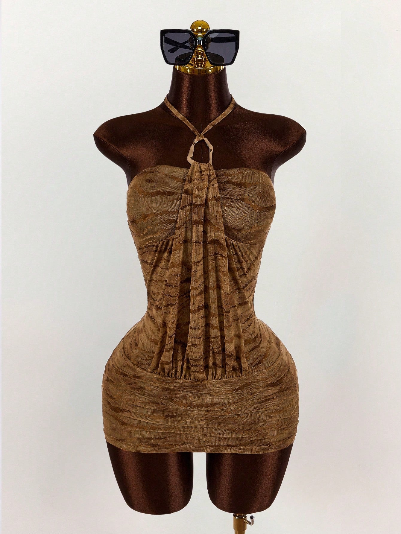 Amplova Summer Vintage Wild Street Show Tiger Print Halter Bodycon Mini Dress For Women,Club Party Night Out Outfits Women Sexy,Boho Clothes Women Brown