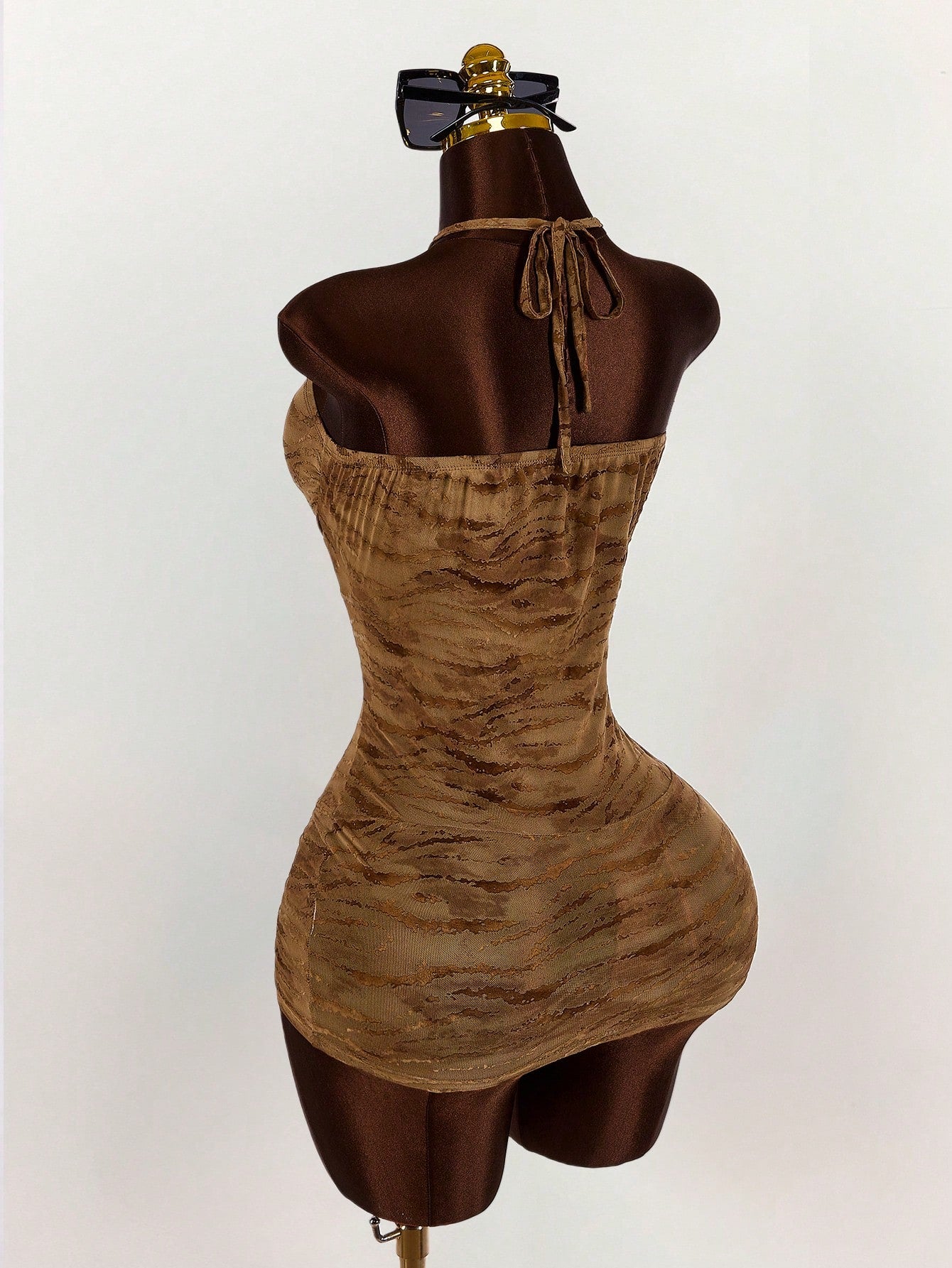 Amplova Summer Vintage Wild Street Show Tiger Print Halter Bodycon Mini Dress For Women,Club Party Night Out Outfits Women Sexy,Boho Clothes Women Brown