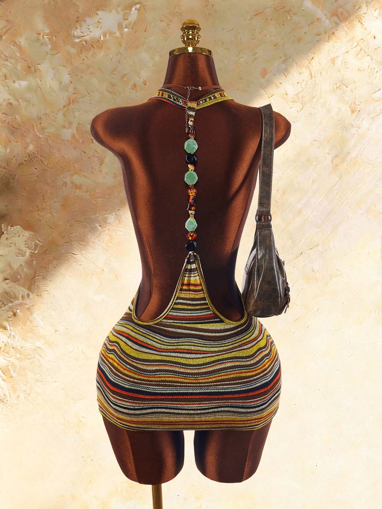 Amplova Women's Beaded One-Piece Swimsuit, Halter Neck, Backless, Sexy & Avant-Garde, Suitable For Vacation Wear