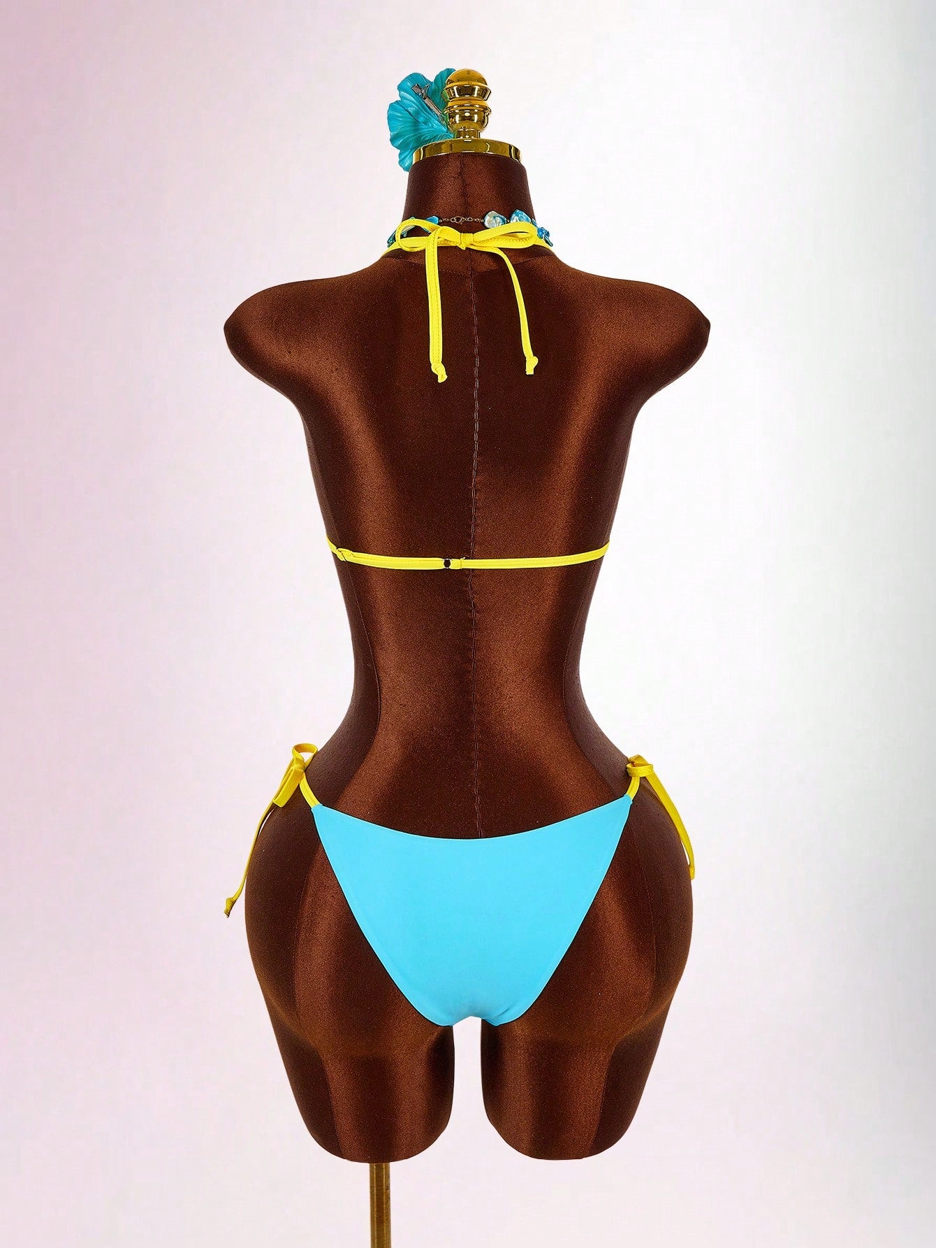Amplova Women's Contrast Trim 3 Pieces Set Sexy Avant-Garde Vacation Outfit U-Neck Cutout Tie Top And Bottom