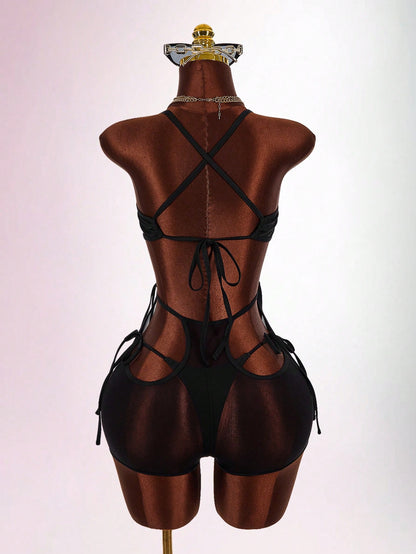 Amplova Women's Halter One-Piece Swimwear, Sexy & Avant-Garde, Suitable For Vacation, Sheer Hem Y2K Country Concert Outfit Formal Sports Vacation Casual Elegant Summer Winter Festival Independence Day