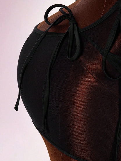 Amplova Women's Halter One-Piece Swimwear, Sexy & Avant-Garde, Suitable For Vacation, Sheer Hem Y2K Country Concert Outfit Formal Sports Vacation Casual Elegant Summer Winter Festival Independence Day