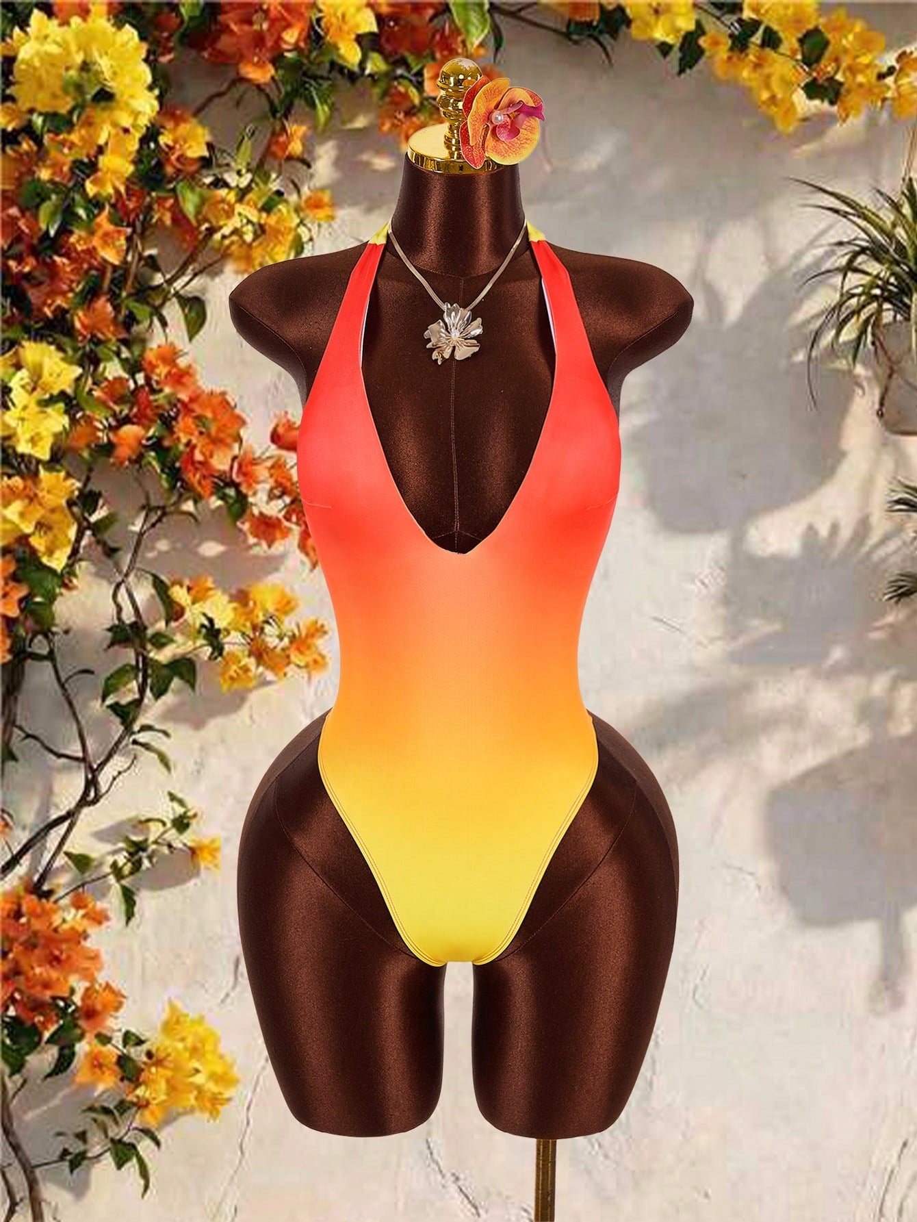 Amplova Women's Ombre Bodysuit Two Pieces Set, & Avant-Garde, Suitable For Vacation Wear, Cute Mini Swimwear Beach One-Piece With Wrap Coverup