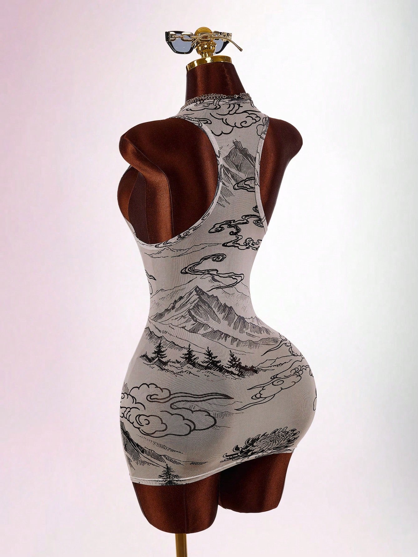 Amplova Women's Printed Sheer Fitted Bodycon Mini Dress