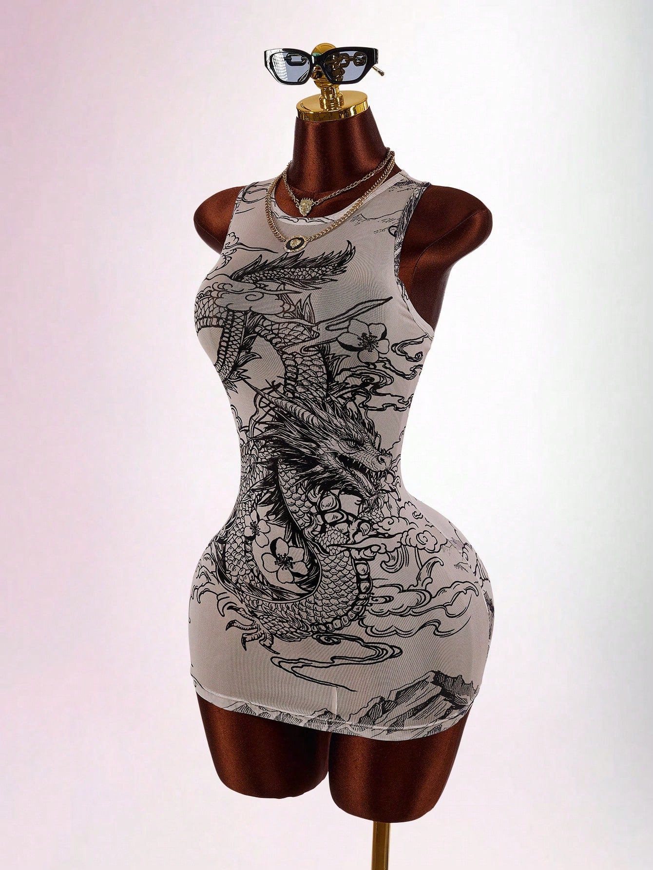 Amplova Women's Printed Sheer Fitted Bodycon Mini Dress