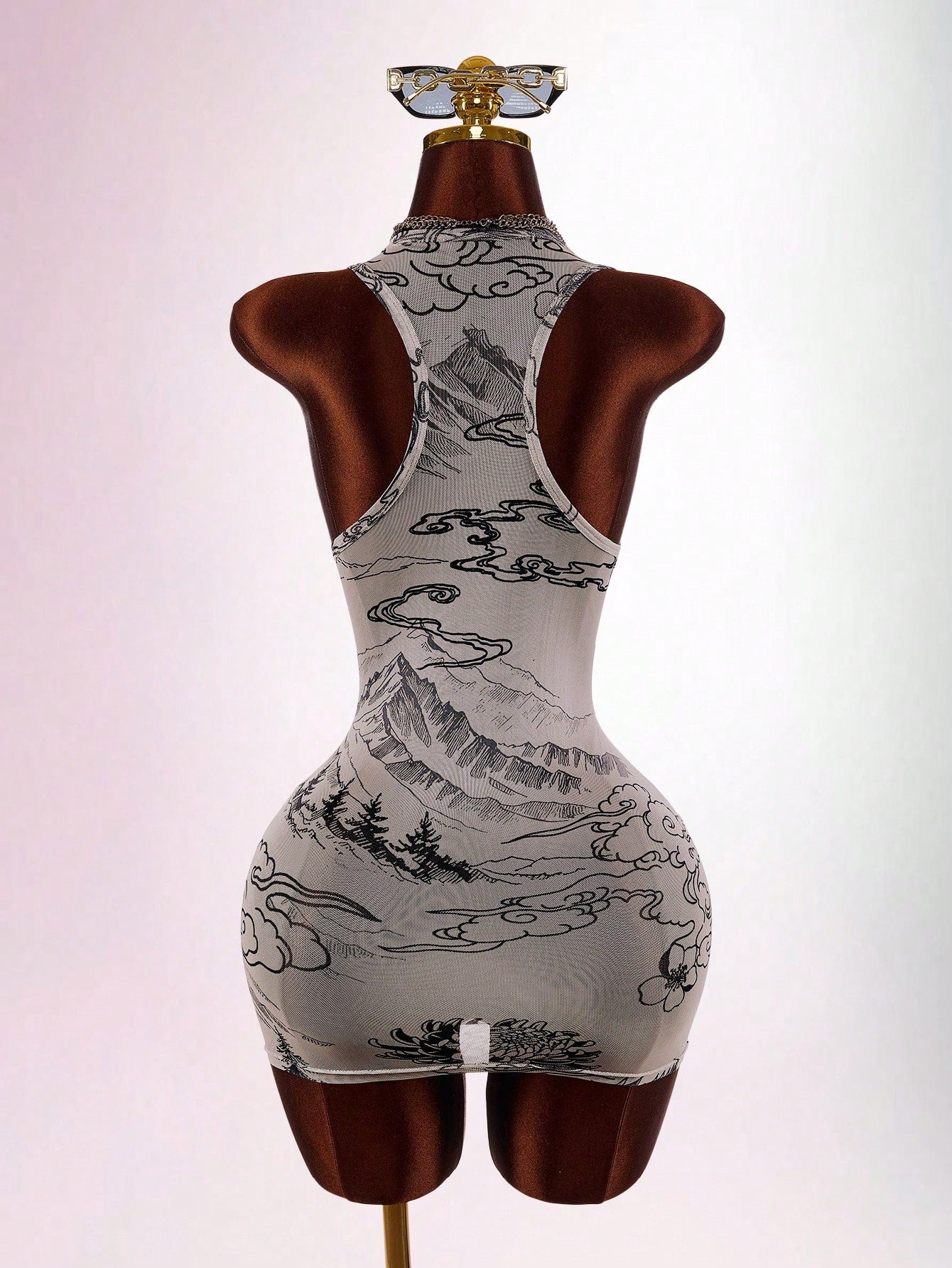 Amplova Women's Printed Sheer Fitted Bodycon Mini Dress