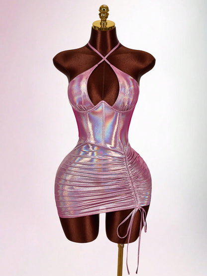 Amplova Women's Sexy Backless Halter Mini Dress For Party