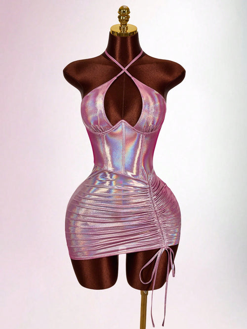 Amplova Women's Sexy Backless Halter Mini Dress For Party