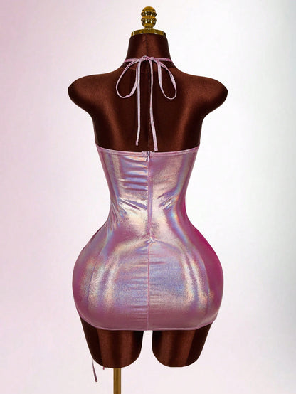 Amplova Women's Sexy Backless Halter Mini Dress For Party