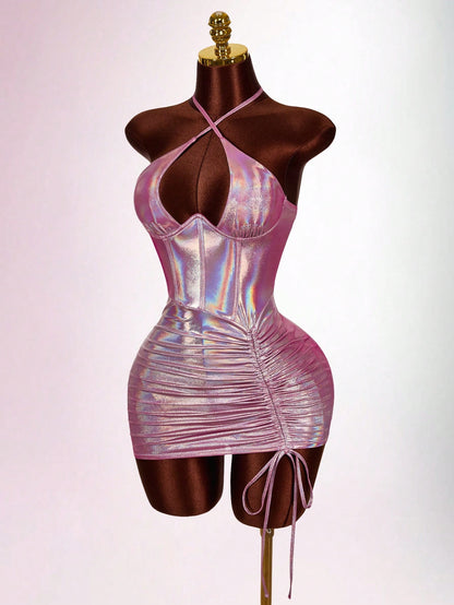 Amplova Women's Sexy Backless Halter Mini Dress For Party