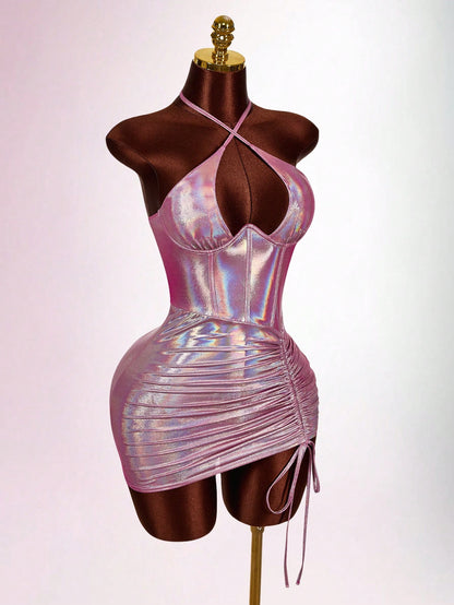 Amplova Women's Sexy Backless Halter Mini Dress For Party