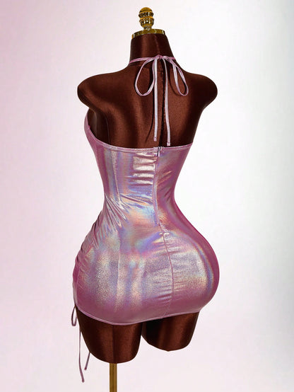 Amplova Women's Sexy Backless Halter Mini Dress For Party