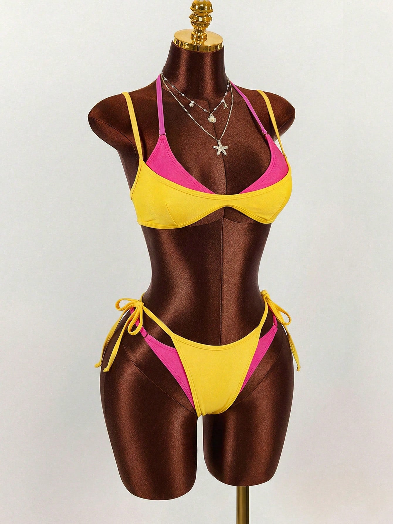 Amplova Women's Swimwear Set, 2 In 1, Magenta And Yellow Contrast Color, Sexy And Avant-Garde, Suitable For Beach Vacation Beach Vacation Outfits For Women
