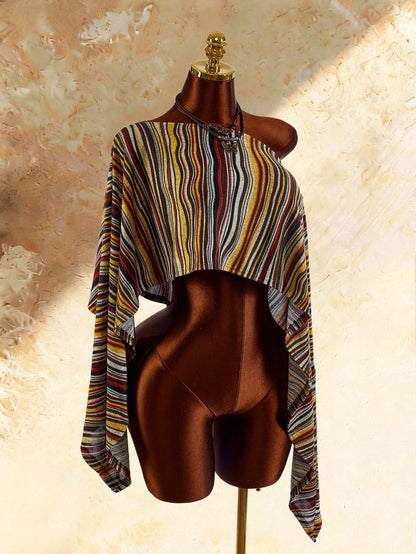 Amplova Women's Vintage Striped Asymmetric Neck Cover Up Sexy