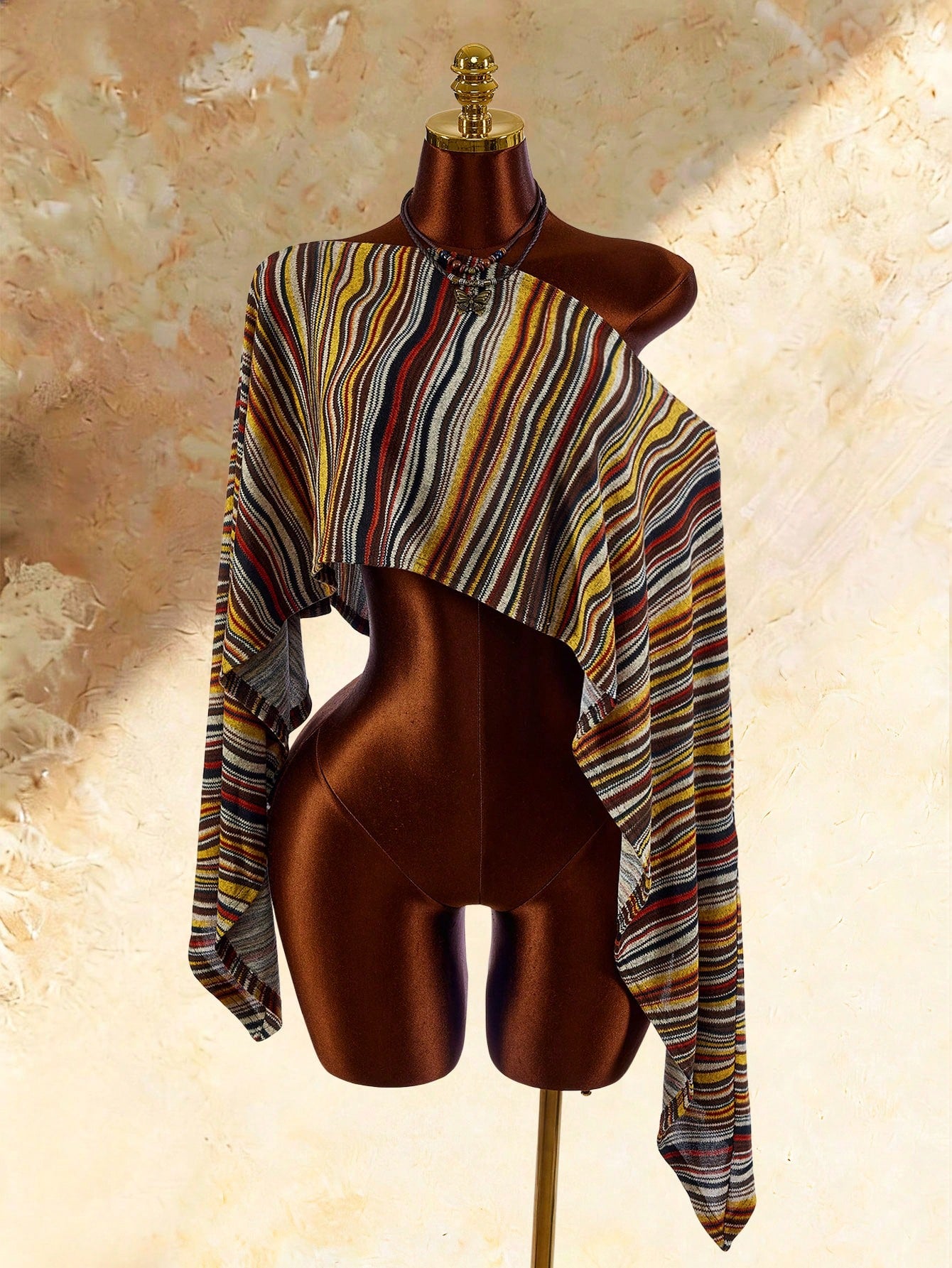 Amplova Women's Vintage Striped Asymmetric Neck Cover Up Sexy