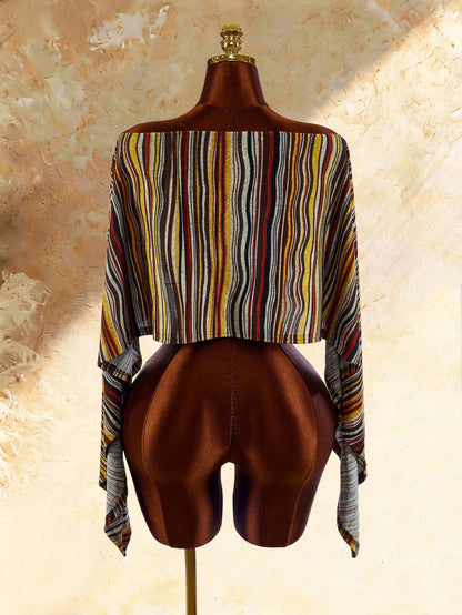 Amplova Women's Vintage Striped Asymmetric Neck Cover Up Sexy