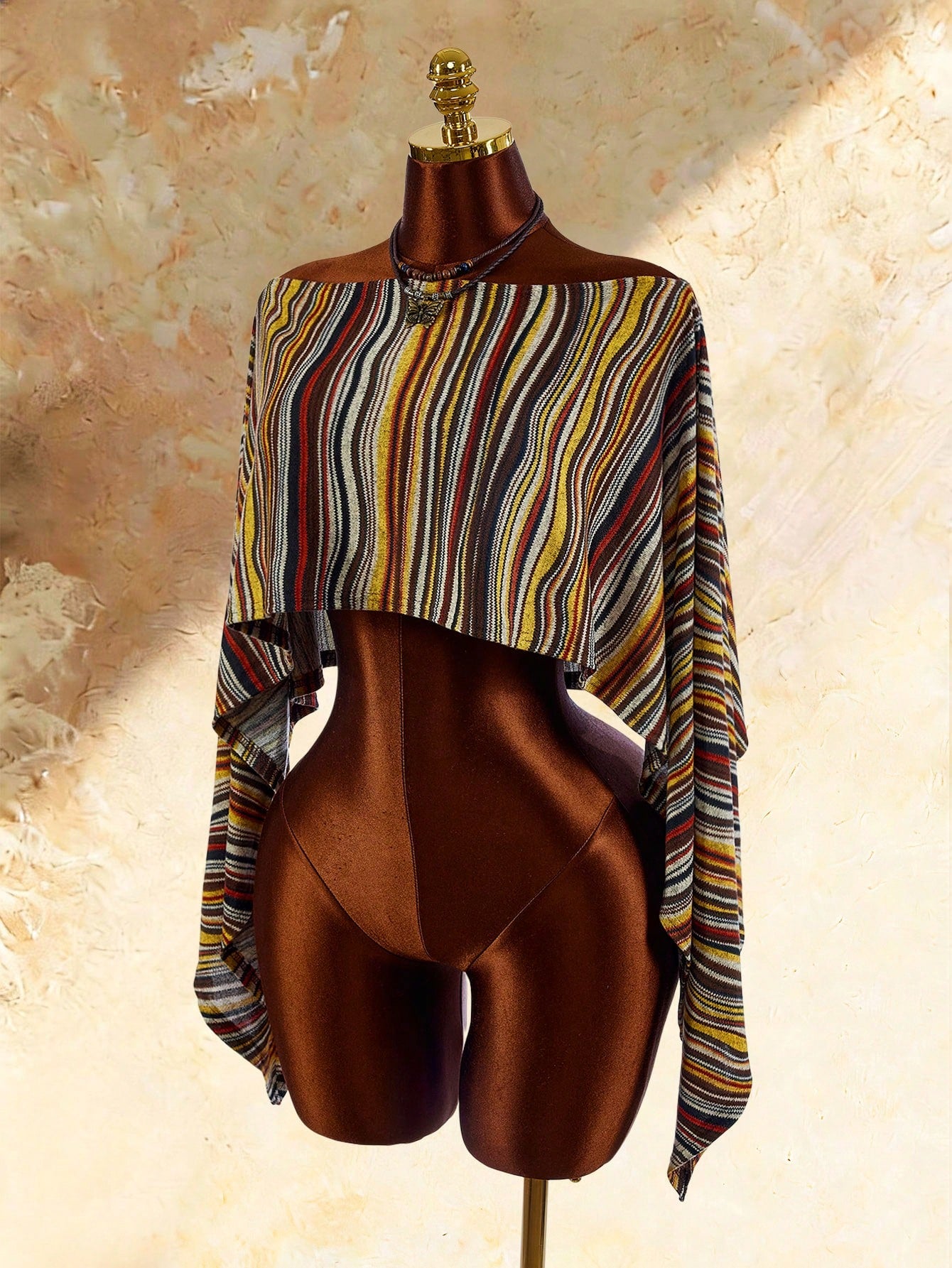 Amplova Women's Vintage Striped Asymmetric Neck Cover Up Sexy