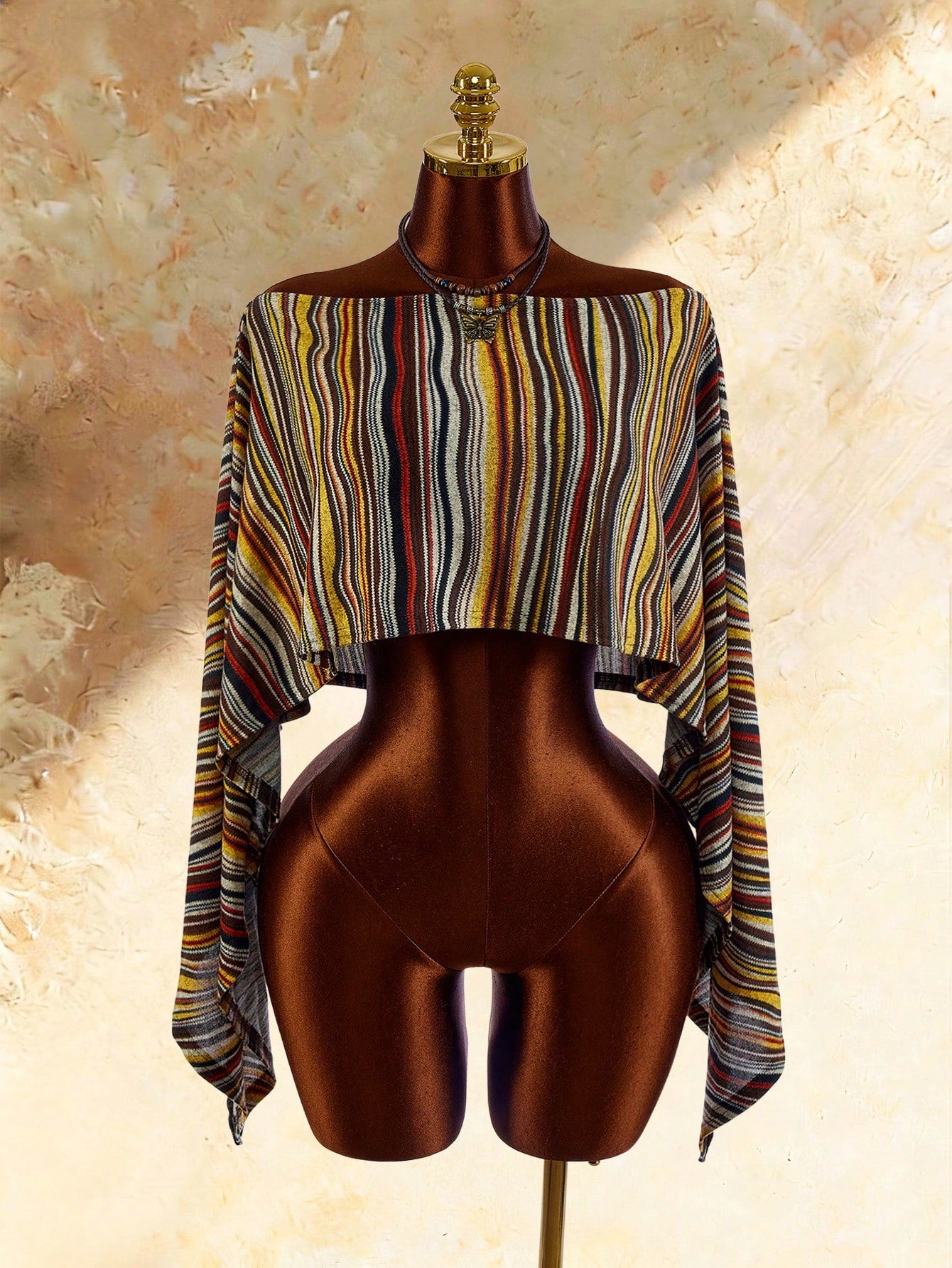 Amplova Women's Vintage Striped Asymmetric Neck Cover Up Sexy