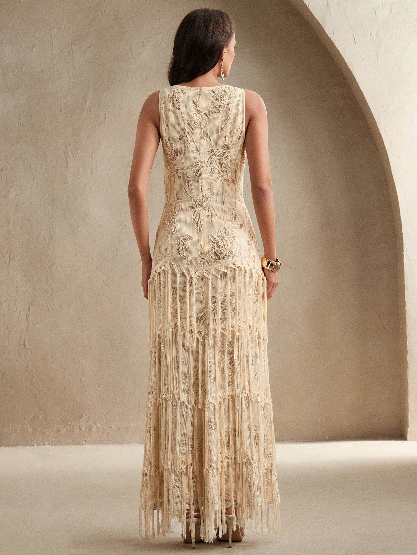 Anewsta Women's Elegant Romantic Embroidered Tassel Fishtail Textured Dress, Suitable For Cocktail Party, Date, Spring/Summer