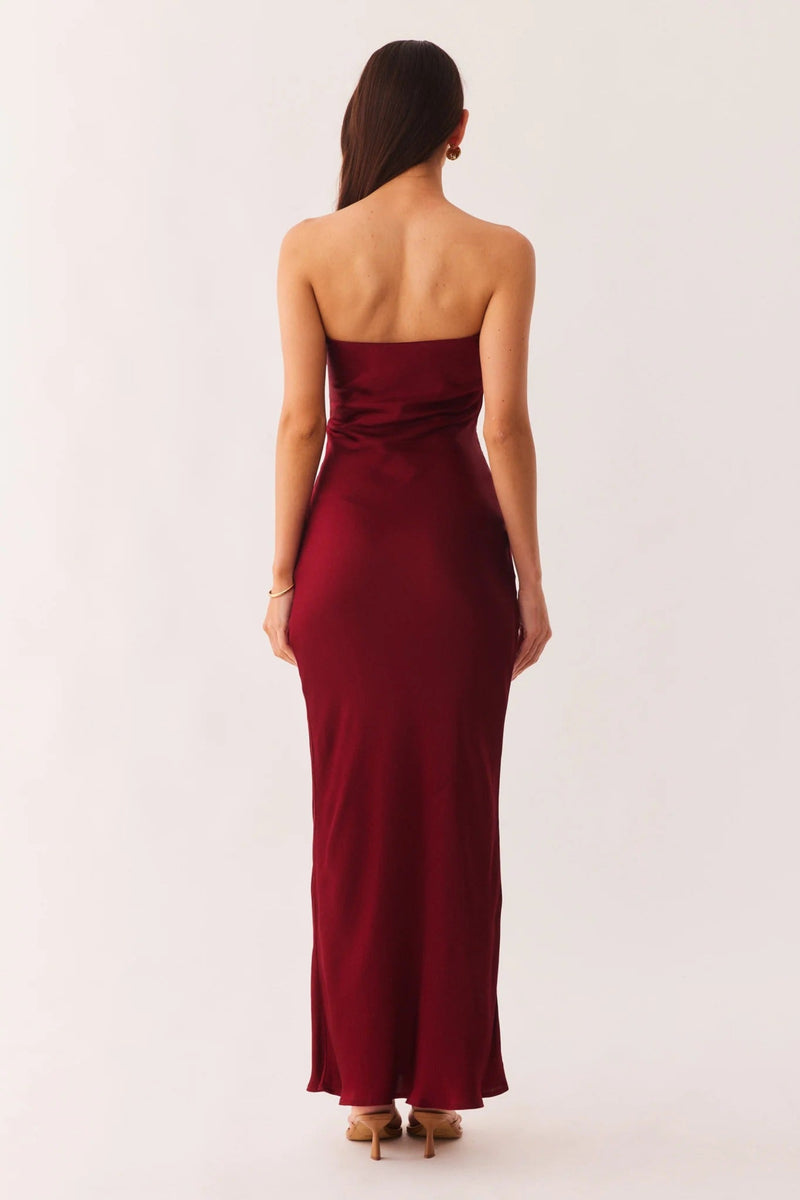 Angie Front Tie Maxi Dress - Wine
