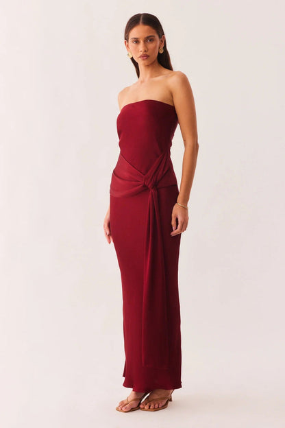 Angie Front Tie Maxi Dress - Wine