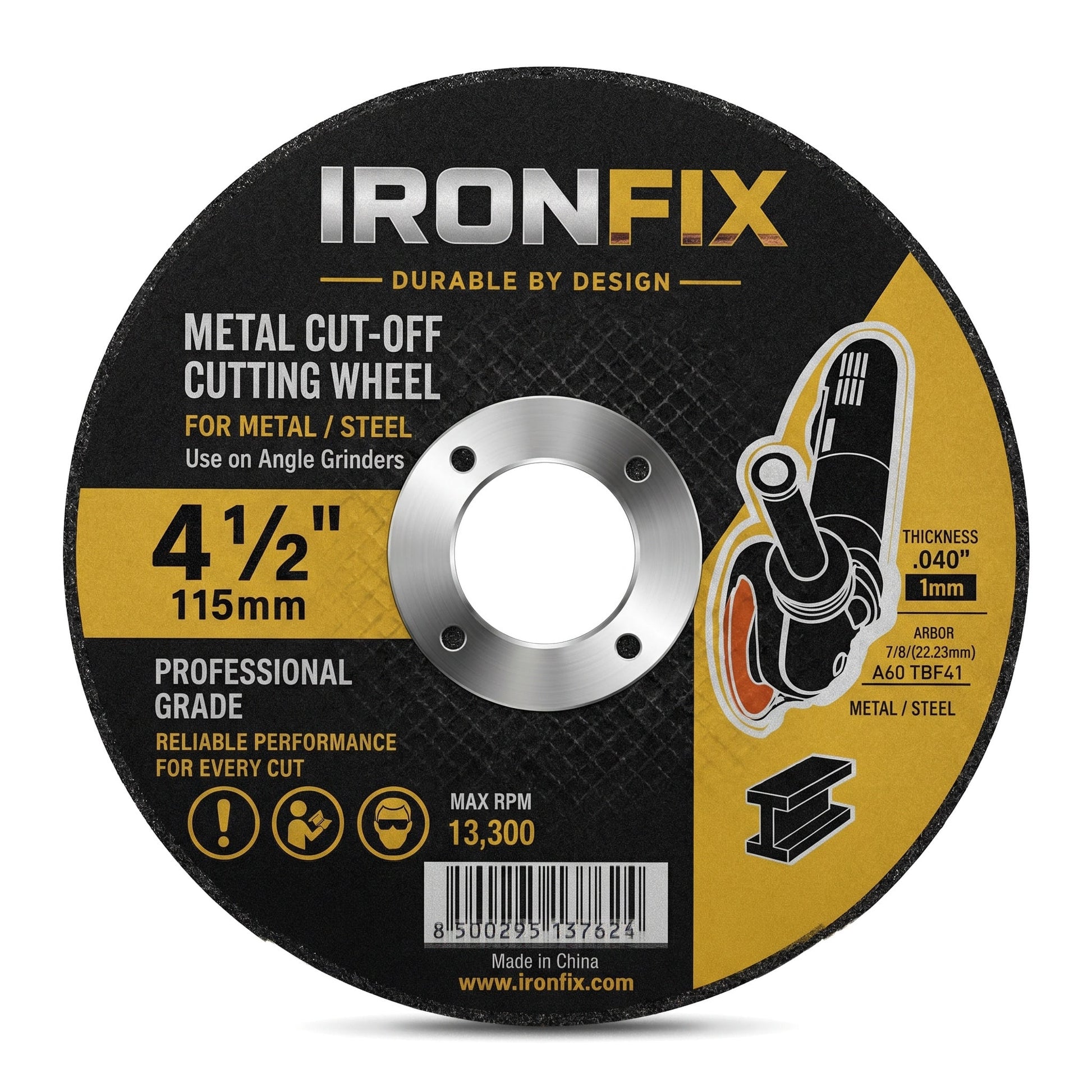 Angle Grinder Cutting Disc, 4-1/2" Cut Off Wheels 5 Pack, Metal Grinding & Chop Saw Blades, Aluminum Oxide Abrasive, 7/8" Arbor