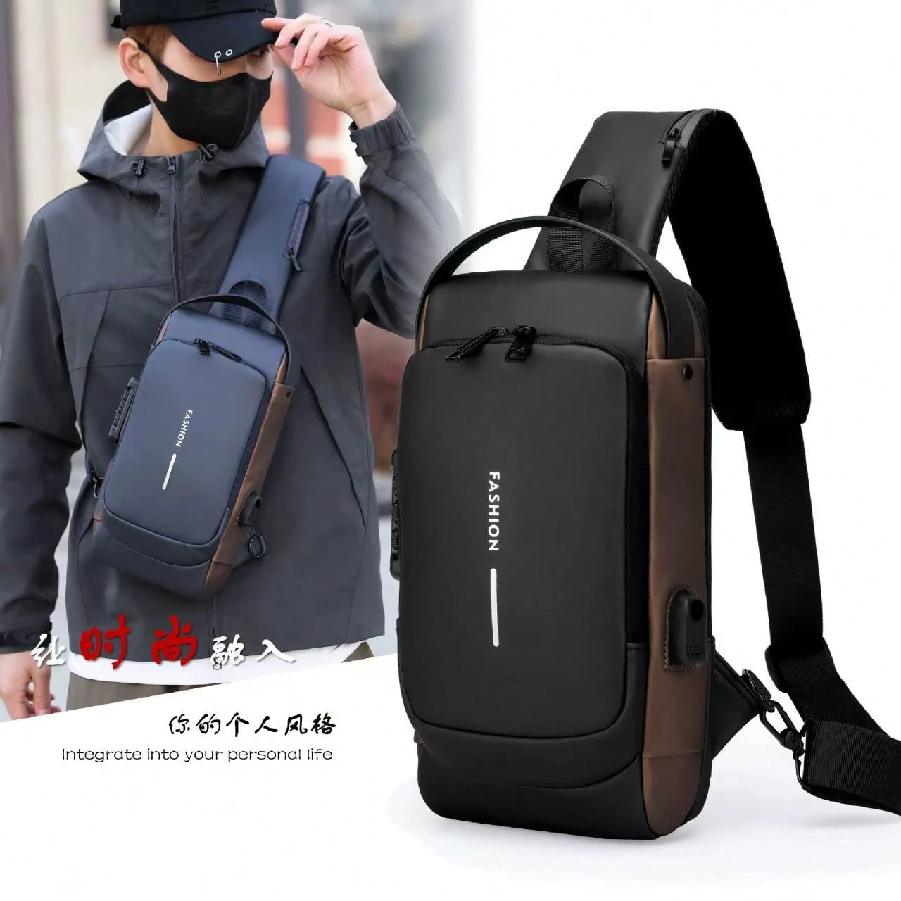Anti-Theft Password Lock Crossbody Chest Bag For Men, With Anti-Theft Technology And Digital Keypad Lock- Adjustable Strap, Gold-Tone Hardware, Durable Fabric, Zipper Compartments And Port Compatibil