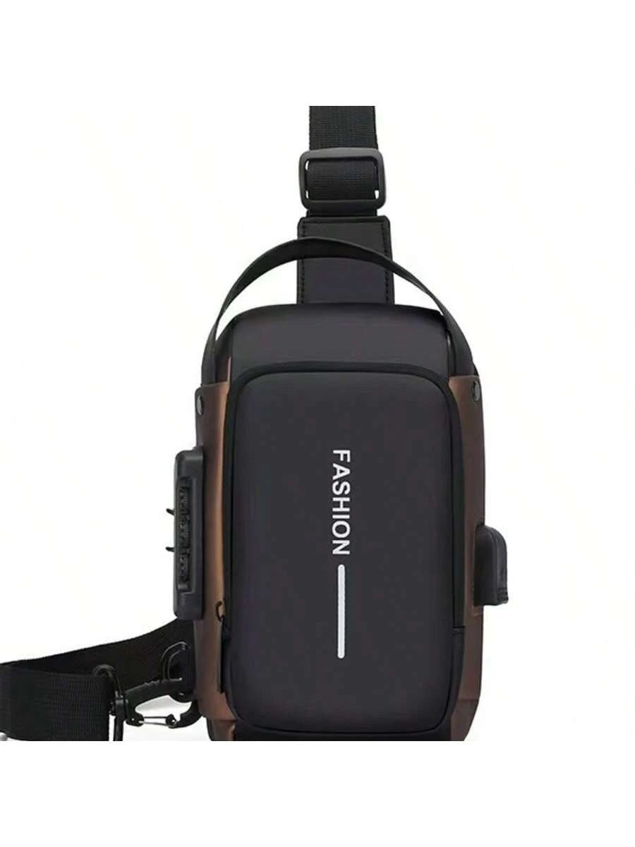 Anti-Theft Password Lock Crossbody Chest Bag For Men, With Anti-Theft Technology And Digital Keypad Lock- Adjustable Strap, Gold-Tone Hardware, Durable Fabric, Zipper Compartments And Port Compatibil