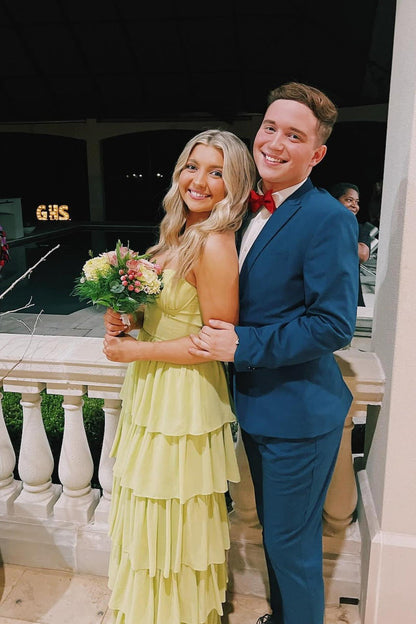 Apple Green Bustier Chiffon Tiered Maxi Dress