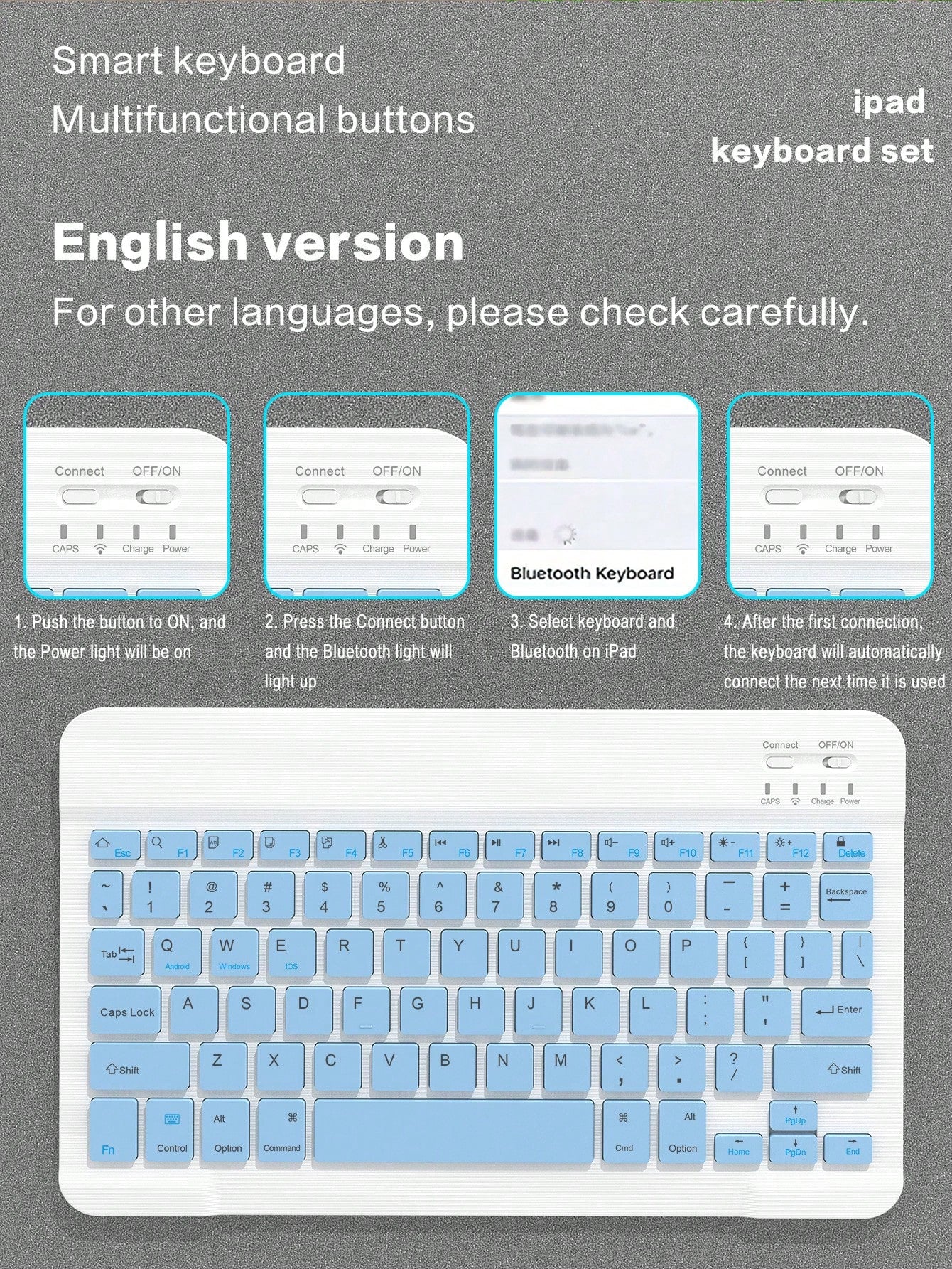 Apple Keyboard Case Compatible With IPad Protective Cover, Supports Automatic Sleep/Wake Lid Writing Tablet Case Detachable Wireless Bluetooth Keyboard Battery 150 MAh, Slim Lightweight Stand Cover Wi
