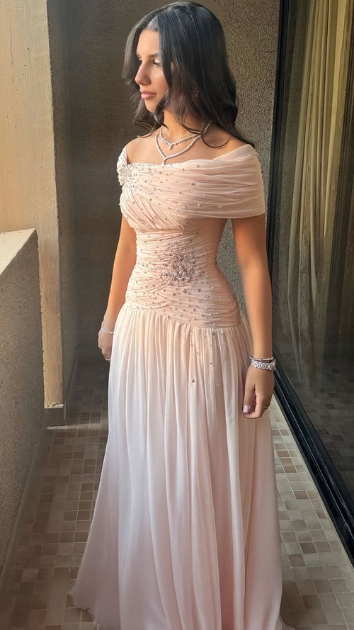 Asymmetrical Beaded Pleated Sleeveless A-Line Prom Dresss,AST2308