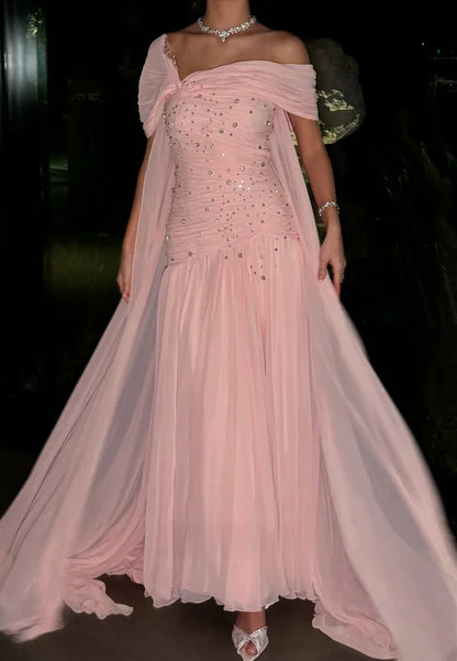 Asymmetrical Beaded Pleated Sleeveless A-Line Prom Dresss,AST2308