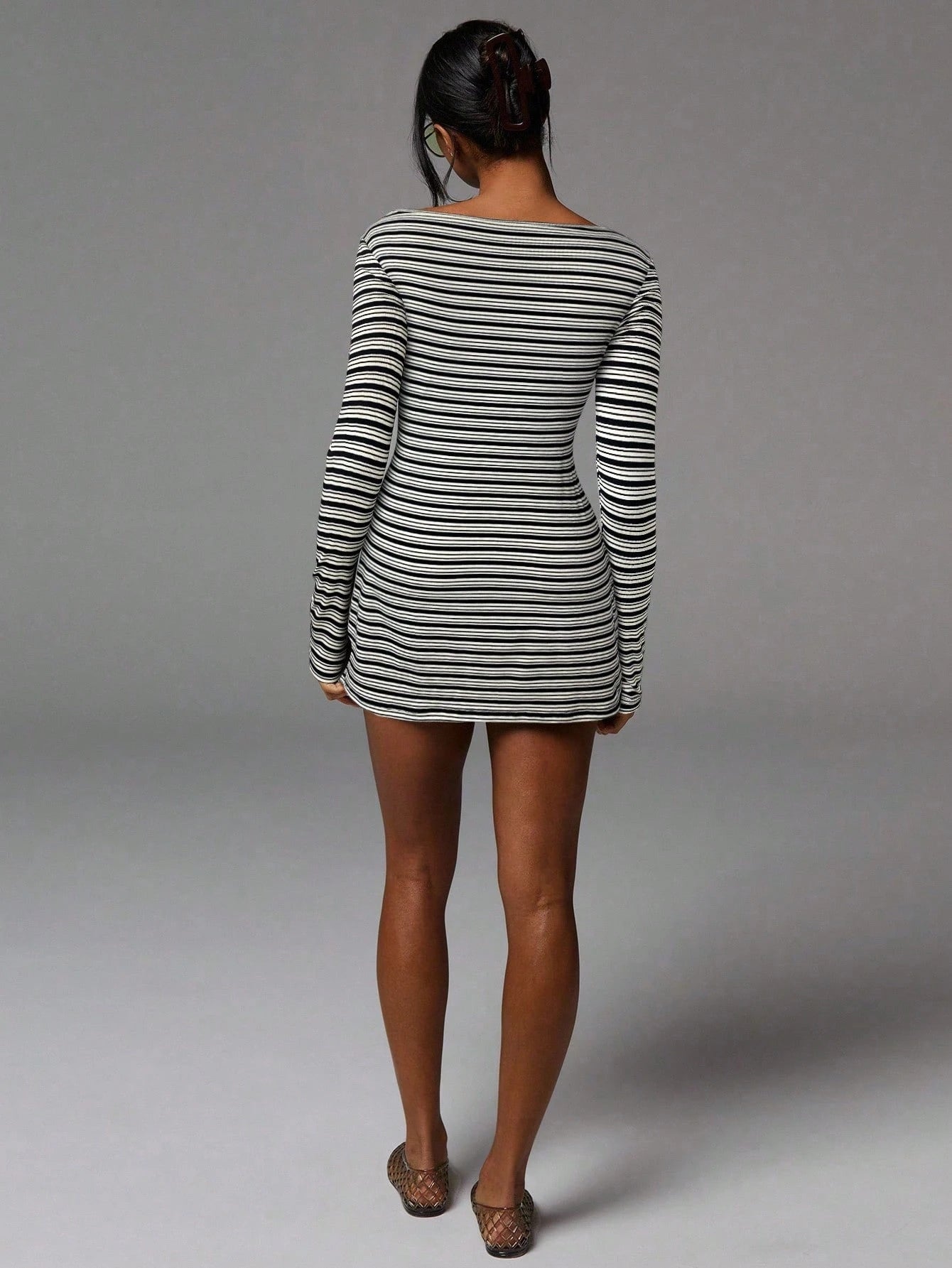 Athîral Women's Casual Striped Print Boat Neck Long Sleeve Mini Dress, Back To School,Going Out Outfits,Western Wear Women,Fall Dresses For Women