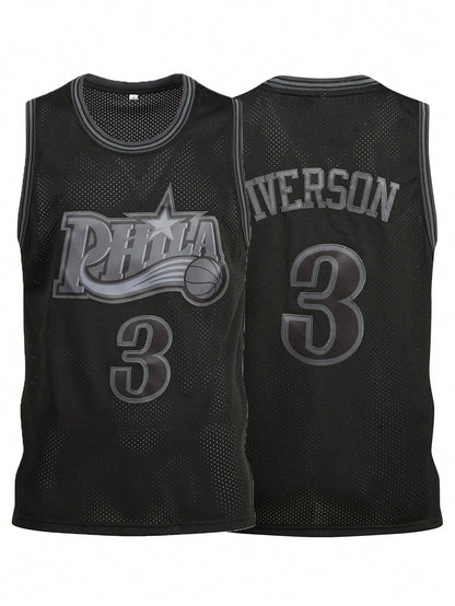 Atonmore 3# Black Embroidered Sleeveless Basketball Jersey, Men's Casual Sports Shirt Spring