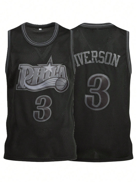 Atonmore 3# Black Embroidered Sleeveless Basketball Jersey, Men's Casual Sports Shirt Spring