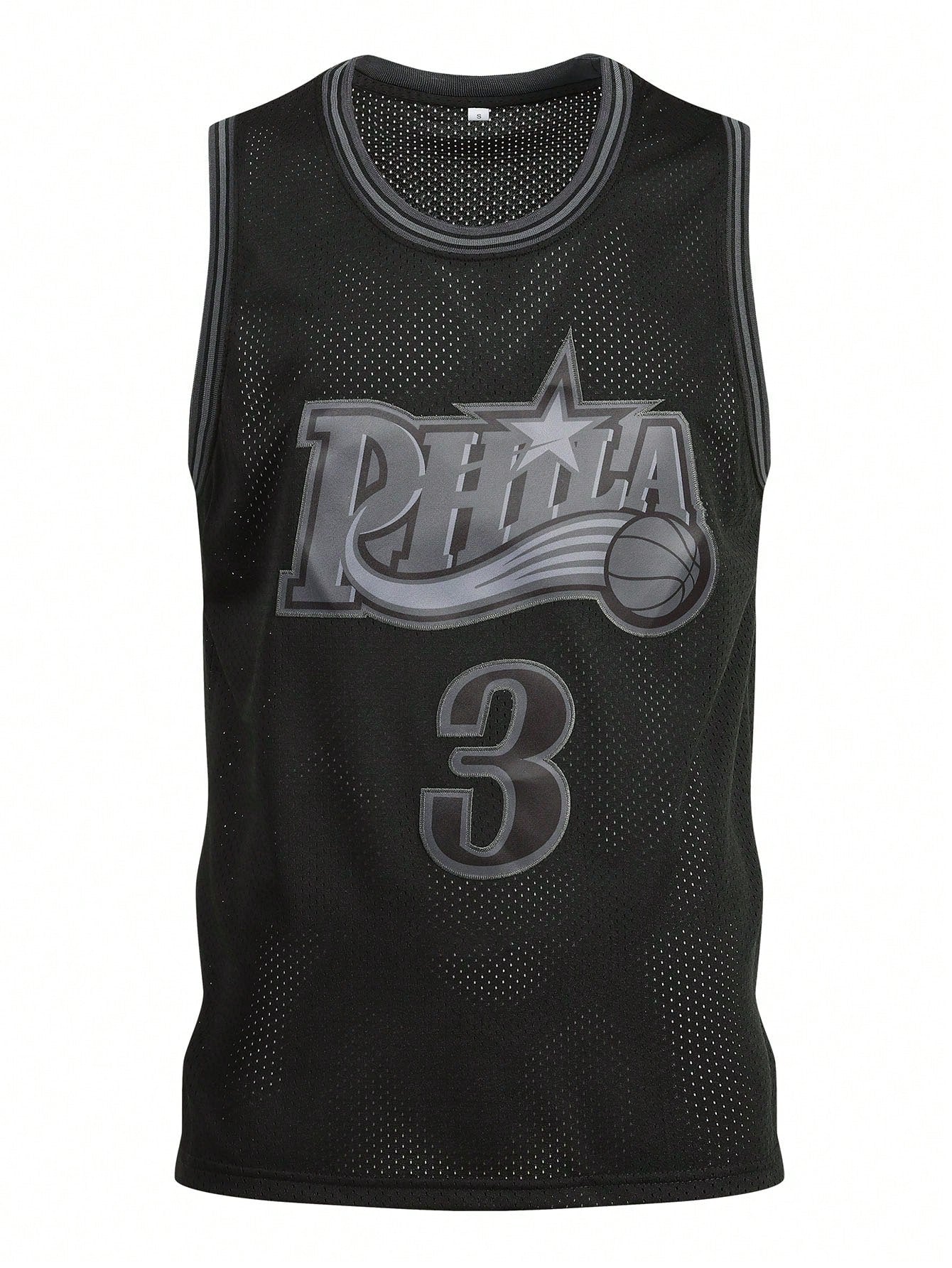 Atonmore 3# Black Embroidered Sleeveless Basketball Jersey, Men's Casual Sports Shirt Spring