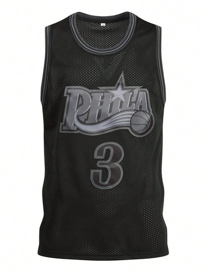 Atonmore 3# Black Embroidered Sleeveless Basketball Jersey, Men's Casual Sports Shirt Spring