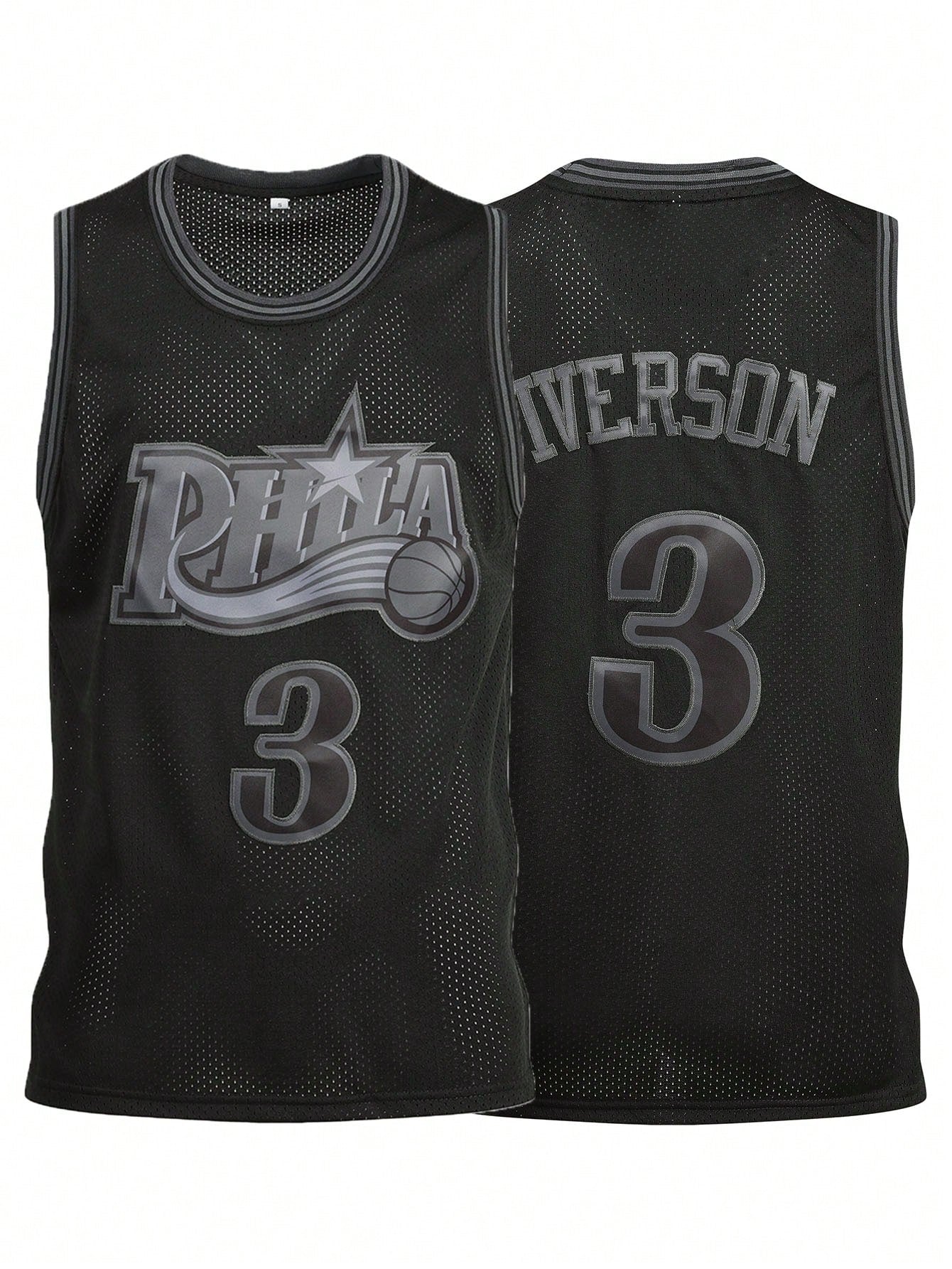 Atonmore 3# Black Embroidered Sleeveless Basketball Jersey, Men's Casual Sports Shirt Spring