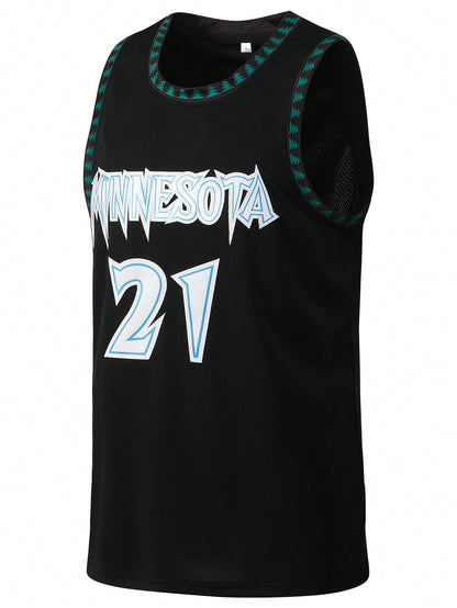 Atonmore Men's Basketball Jersey #21 Black, Embroidered Stitching Basketball Vest, Sleeveless Sports Shirt